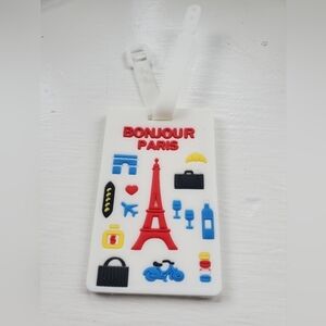 White Bonjour Luggage Tag